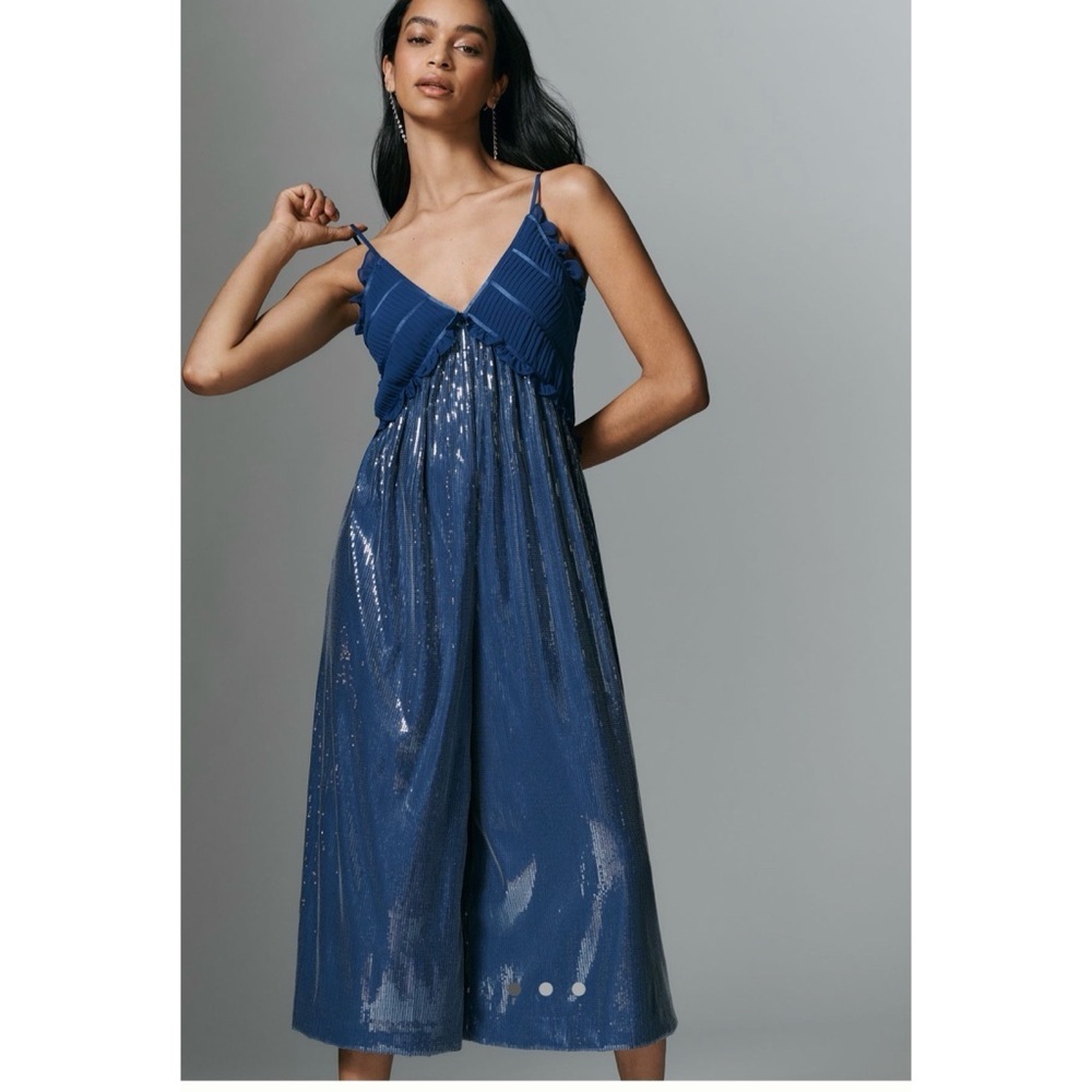 Anthropologie Maeve Fluid Shine Ruffle Crop Jumpsuit XST